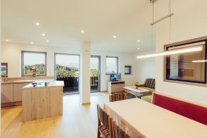 Wohnzimmer mit herrlicher Aussicht - Ferienwohnung Pension Stern - Aldein